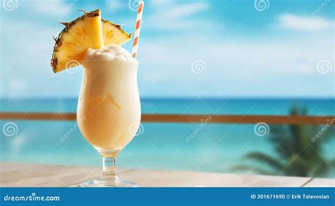 Pina Colada On The Beach Generative Ai Stock Illustration Illustration Of Colada Coconut