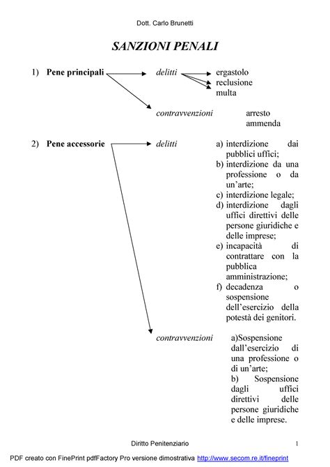 Sanzioni Penali Schema Descrittivo Dott Carlo Brunetti Diritto