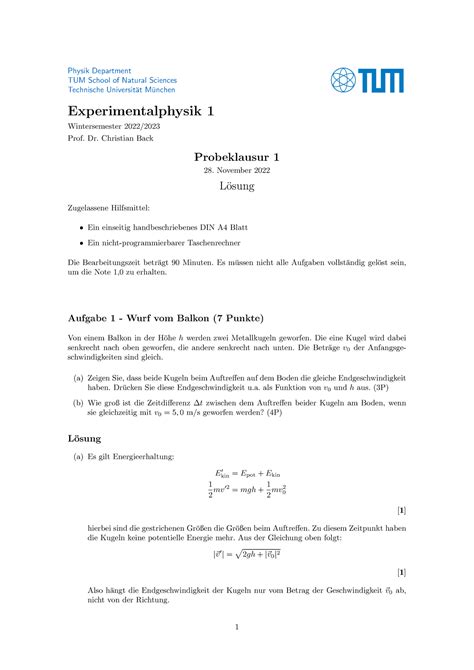 Ex Probeklausur L Sung Physik Department Tum School Of