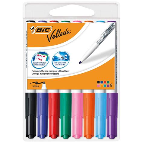 BIC Velleda 8 marqueurs effaçables 1748 pointe ogive assortis