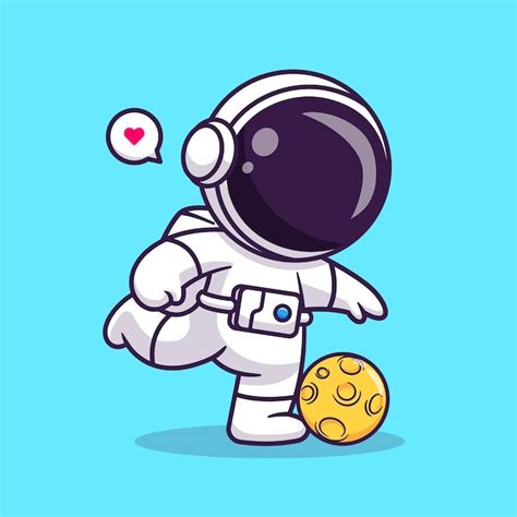 Free Vector Cute Astronaut Playing Soccer With Moon Ball Cartoon