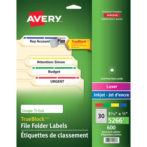 Avery® 05266 Filing Labels 2 3 X 3 7 16 Rectangle Assorted Colours