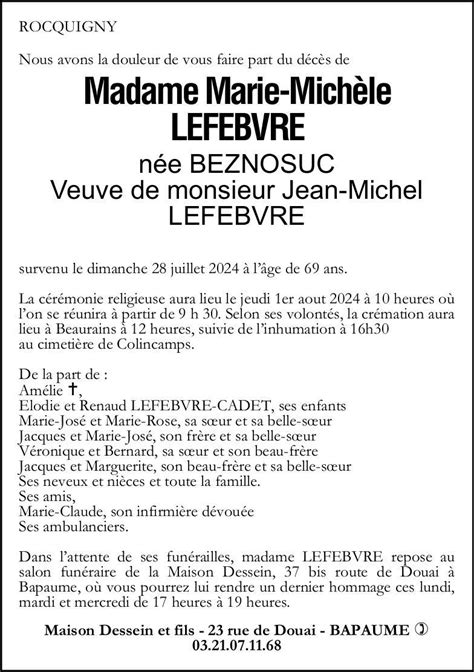 Madame Marie Mich Le Lefebvre N E Beznosuc Pompes Fun Bres Dessein