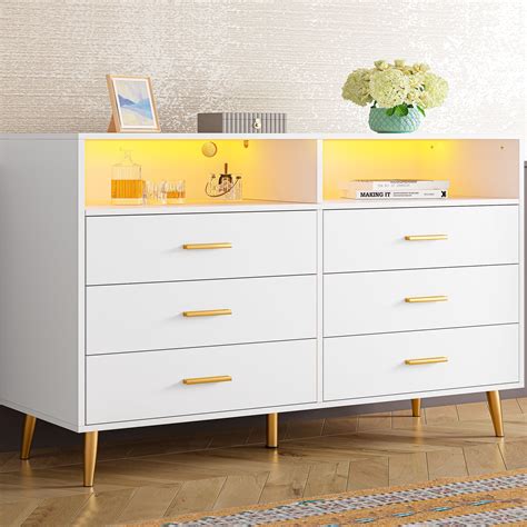 EnHomee Dresser, White Dresser with 6 Deep Drawers, Drawer Dresser with ...