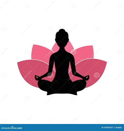 Yoga Woman Silhouette Pink Lotus Flower Background Logo Design Stock