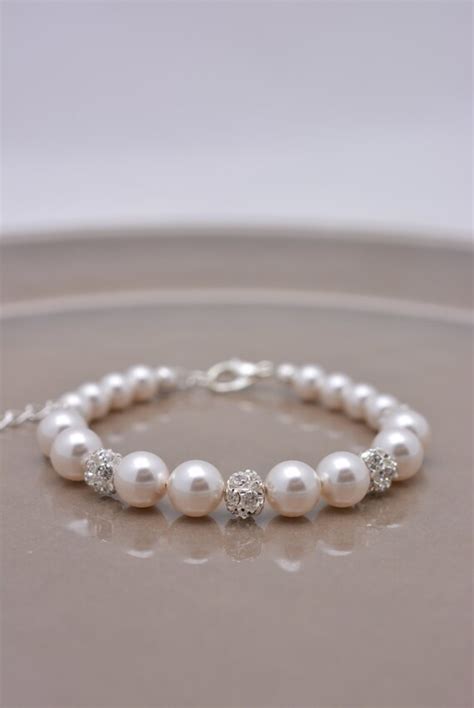 Pearl And Rhinestone Bracelet Wedding Bracelet Pearl Bridal