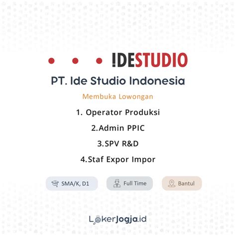 Lowongan Kerja Operator Produksi Admin PPIC SPV R D Staf Expor