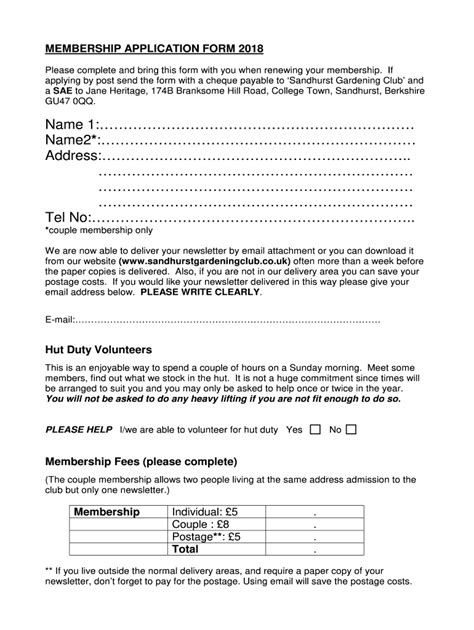 Fillable Online Membership Form 2018 Sandhurst Fax Email Print