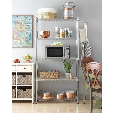 5-Tier Storage Shelves Wire Rack Heavy Duty Metal Organizer with Lockable Wheels Adjustable ...