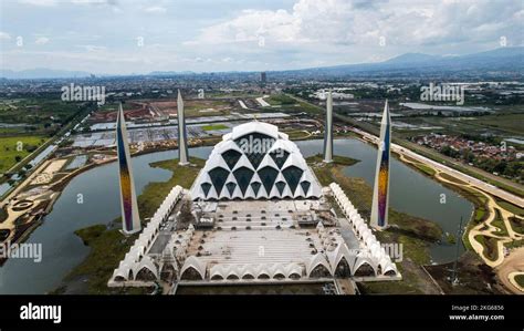 Aerial view of the Beautiful scenery Al-Jabbar Bandung mosque building ...