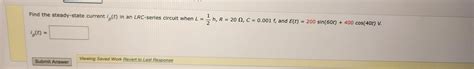 Solved Find The Steady State Current Ip T In An Lrc Series Chegg