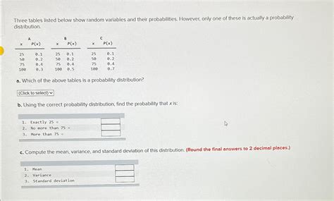 Three Tables Listed Below Show Random Variables And