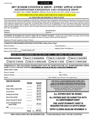 Fillable Online Comal Agrilife 2017 Jr Livestock Entry Application