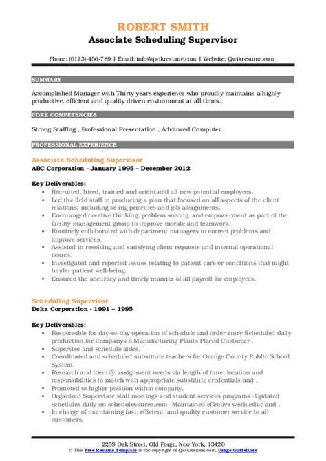 Scheduling Supervisor Resume Samples Qwikresume