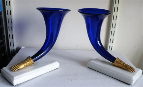 A Fine Pair Of Regency Cobalt Bristol Blue Glass Cornucopia