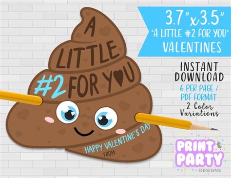 Printable Poop Emoji Pencil Valentines A Little Number 2 For You Boy