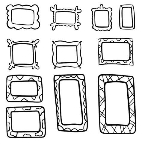 Conjunto de quadros de rabiscos desenhados à mão quadrados elementos de