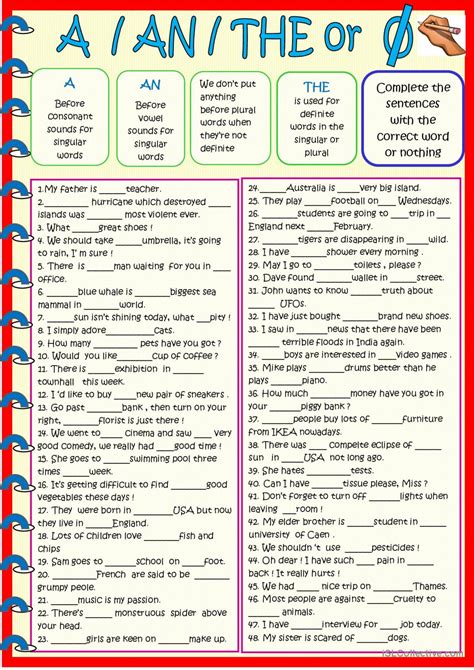 A An The Or Zero Article Practice G English ESL Worksheets Pdf Doc