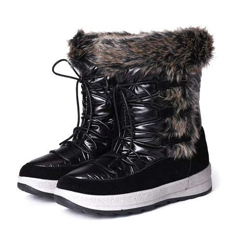 Gracosy Warm Snow Boots For Women Winter Fur Lined Waterproof Boots Lace Up Flat