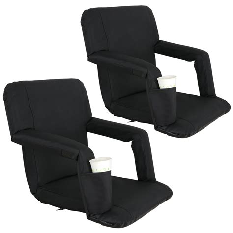 2 Pc Reclining Black Stadium Seat Bleacher Chair Cushion, 5 Positions ...