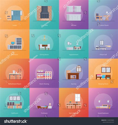 Collection Interior Design Room Types Icons Stock Vector (Royalty Free) 1329070583