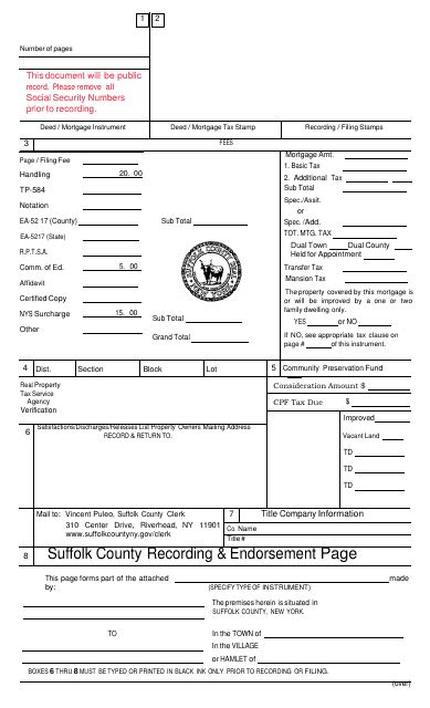 Suffolk County New York Suffolk County Recording And Endorsement Page Fill Out Sign Online And