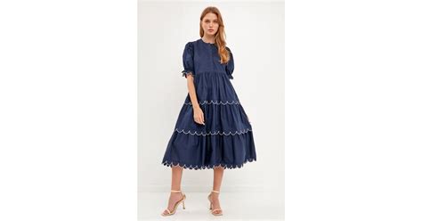 English Factory Contrast Scallop Edge Midi Dress In Blue Lyst