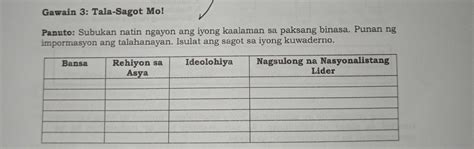 Gawain Tala Sagot Mo Panuto Subukan Natin Ngayon Ang Iyong