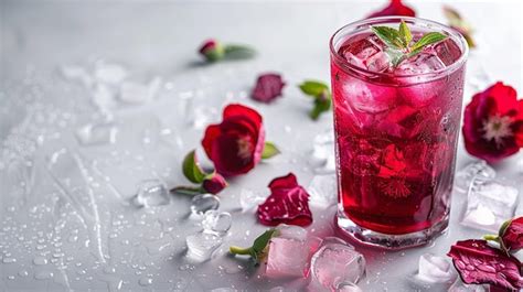 Premium Photo Over A White Backdrop Reddish Roselle Juice And Ice