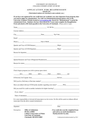 Fillable Online Ccm Uc Application For Readmission Graduate