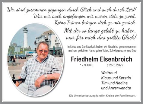 Traueranzeigen Von Friedhelm Elsenbroich Trauer Und Gedenken