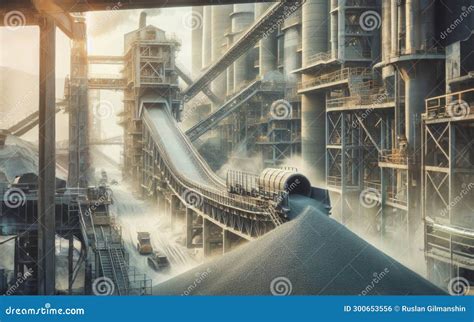 Cement Production Factory On Mining Quarry Conveyor Belt Of Heavy