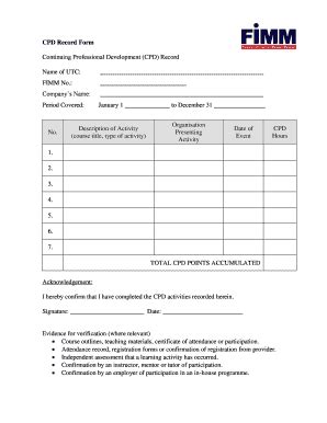 Fillable Online Cpd Record Form Fax Email Print Pdffiller