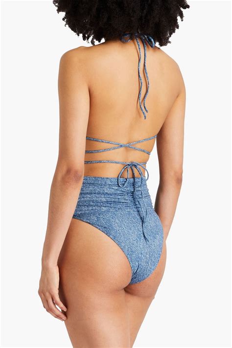 Magda Butrym Denim Effect Halterneck Triangle Bikini Top The Outnet