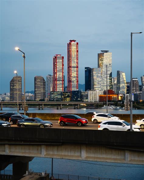 Yeouido Skyline Across The Han River Seen From The Elevated Gangbyeon