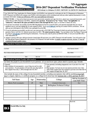 Fillable Online Btc D5 DEP Aggregate 16 17 Verification Worksheet Pub