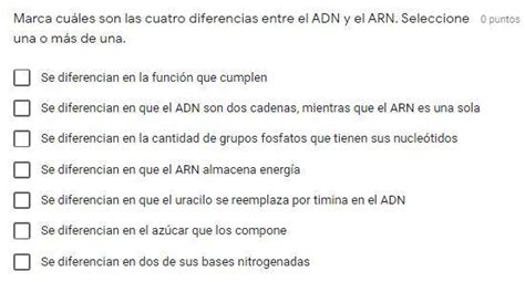 Marca Cu Les Son Las Cuatro Diferencias Entre El Adn Y El Arn