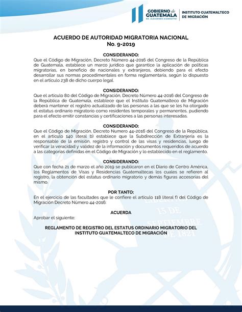 Reglamento Del Instituto Guatemalteco De Migracion Acuerdo De Autoridad Migratoria Nacional No