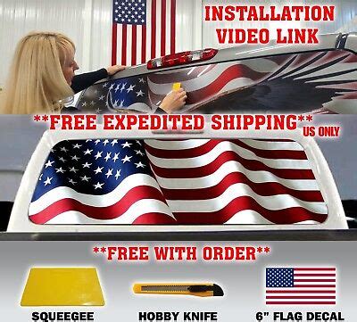 AMERICAN FLAG PICK-UP TRUCK BACK WINDOW GRAPHIC DECAL PERFORATED VINYL ...