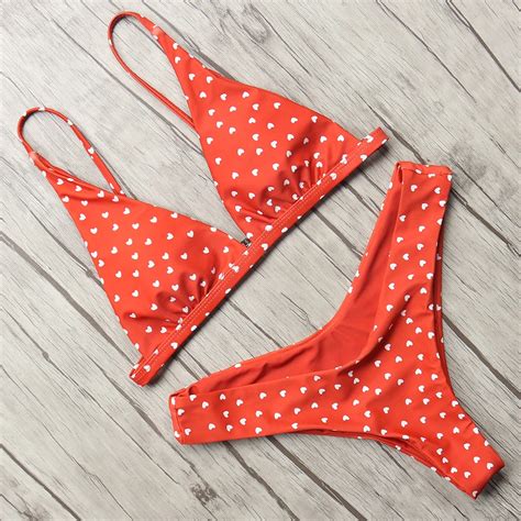 Sexy Love Heart Bikini Halter Swimsuit Bandage Swimwear Women Push