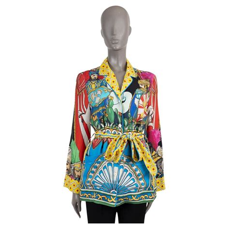 DOLCE And GABBANA Multicolor Silk 2021 CARRETTO BELTED PAJAMA Blouse