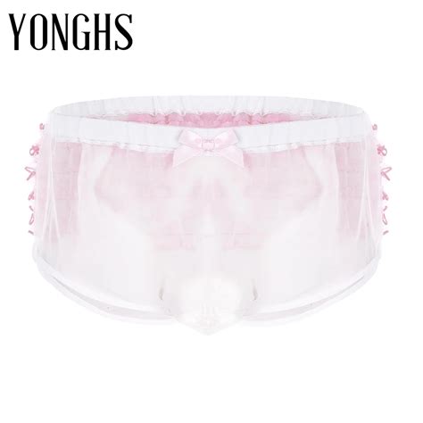 White Mens Lingerie Sissy Underewear Nightwear Frilly Ruffle Lace Trim