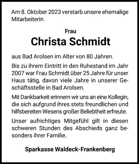 Traueranzeigen Von Christa Schmidt Trauer Wlz Online De