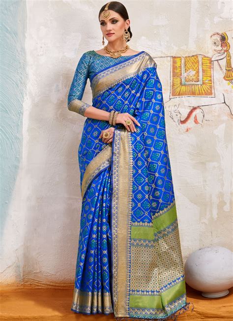 Buy Blue Indian Silk Wedding Wear Saree In Uk Usa And Canada