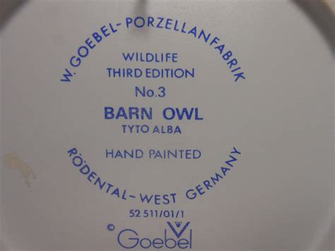 Vintage Goebel Wildlife Wall Plate Barn Owl Rd Edition West Germany