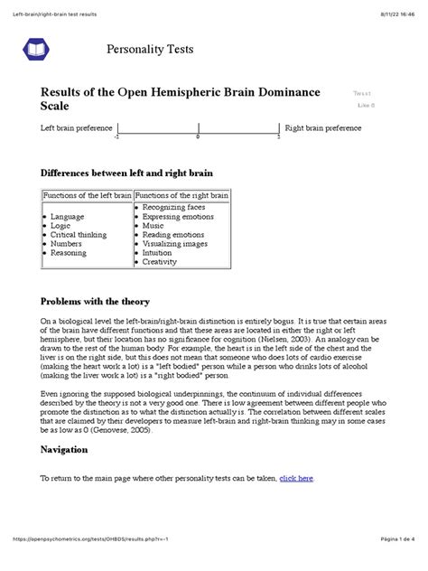 Left-Brain:right-Brain Test Results | PDF | Lateralization Of Brain Function | Thought