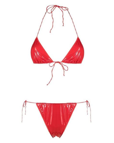 Oséree Patent Finish Halterneck Bikini In Red Lyst