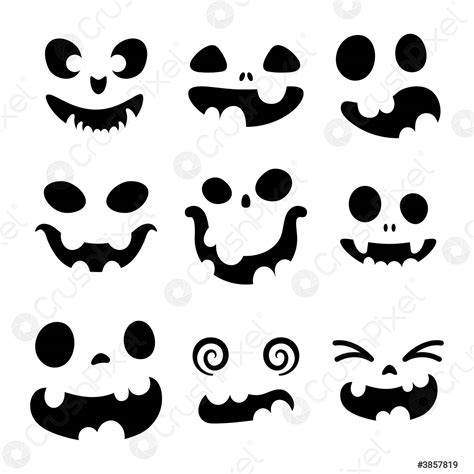 Set Of Scary And Funny Faces For Halloween Pumpkin Or Stock Vector