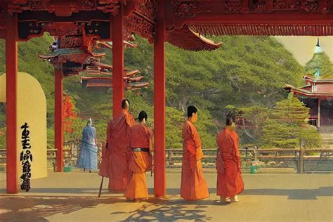 Asian Temple Painting By Jean Giraud Greg Rutkowski Stable