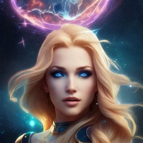 Ai Art Generator Blonde Hair Blue Eyes Female Goddess Miniskirt